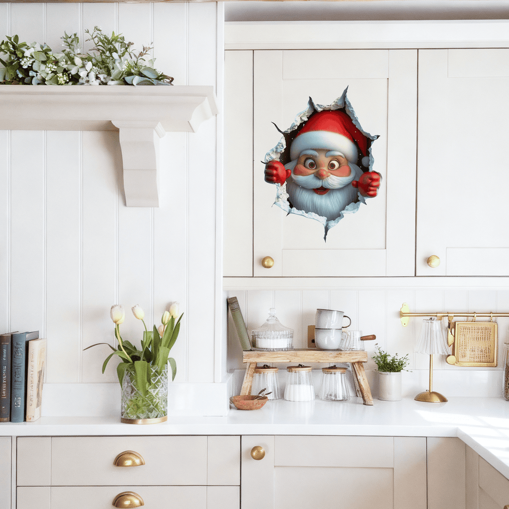 🎅 Jultomte Genom Väggen – 3D Juldekal för Hemmet