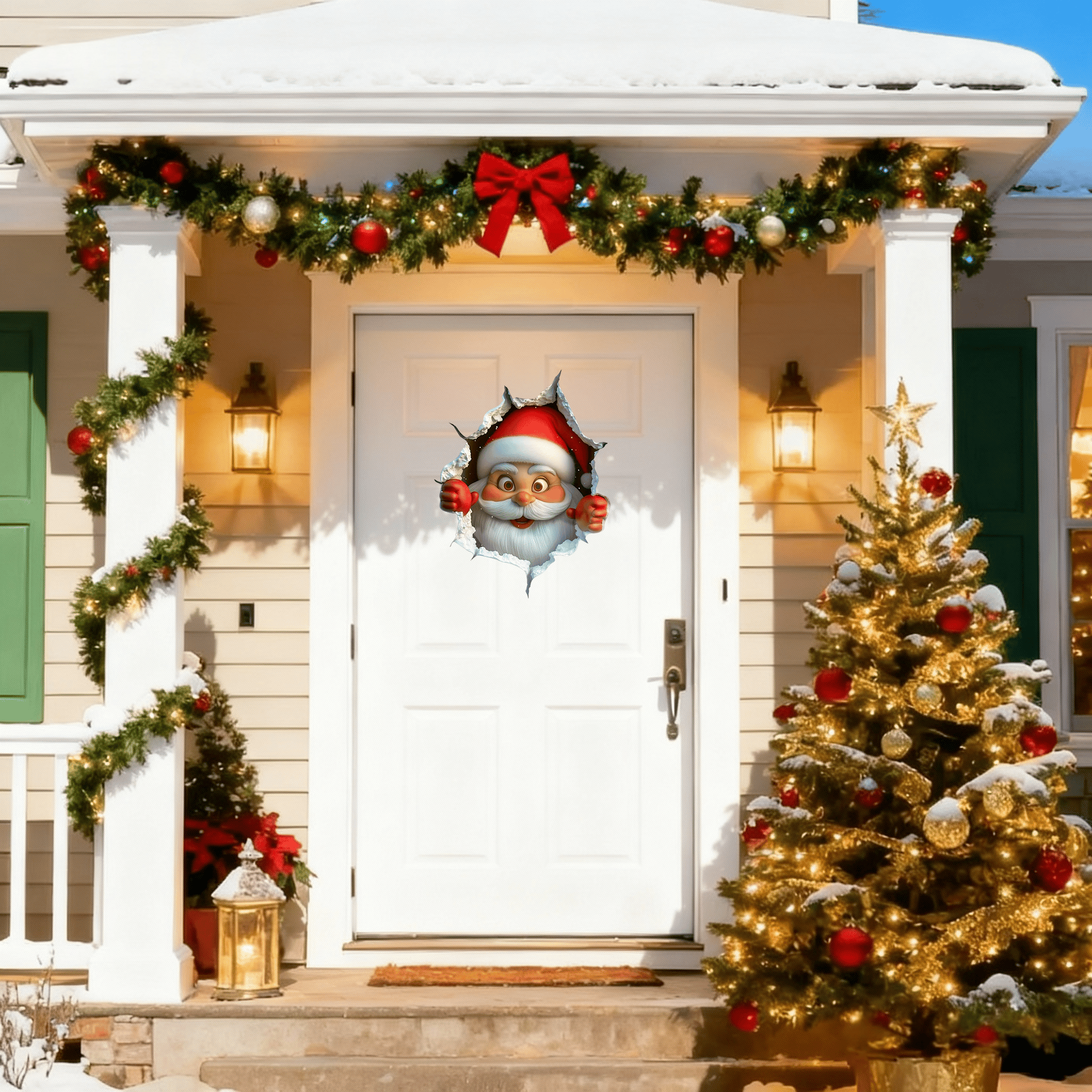 🎅 Jultomte Genom Väggen – 3D Juldekal för Hemmet