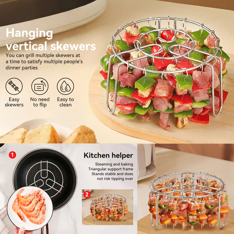 🔥 Vertikalt spettställ för airfryer i rostfritt stål – kebabhållare för grillspett, grönsaker, skaldjur och enkla hemmamåltider