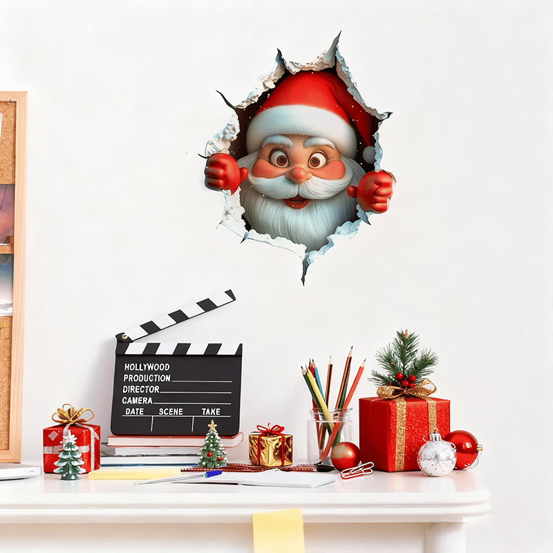🎅 Jultomte Genom Väggen – 3D Juldekal för Hemmet