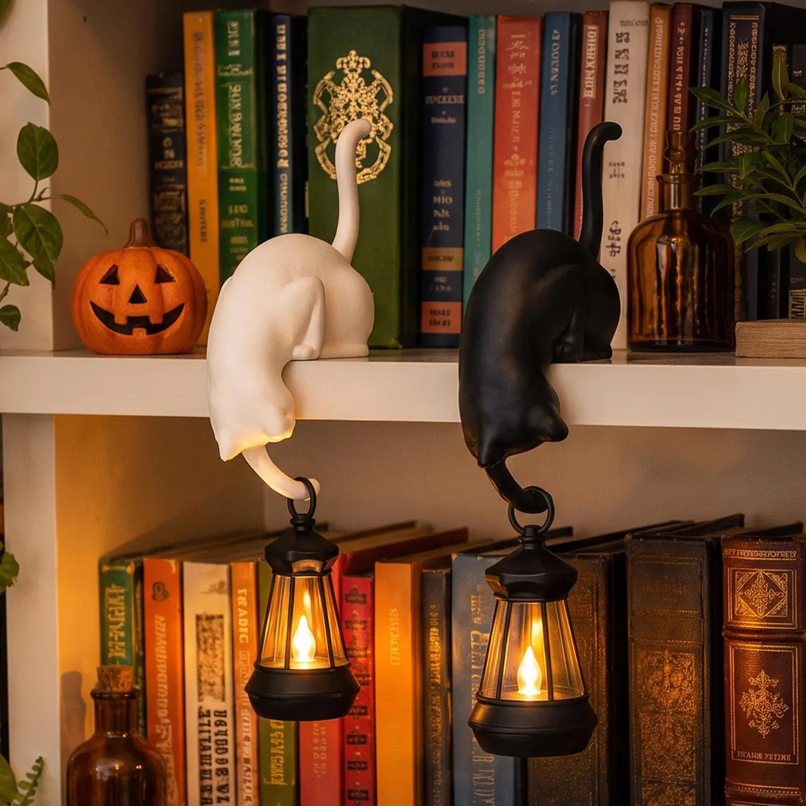 🐈‍Nordisk Katthyllsdekoration med LED-lampa – Mysig Inredningsdetalj för Hemmet