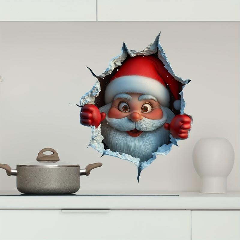 🎅 Jultomte Genom Väggen – 3D Juldekal för Hemmet