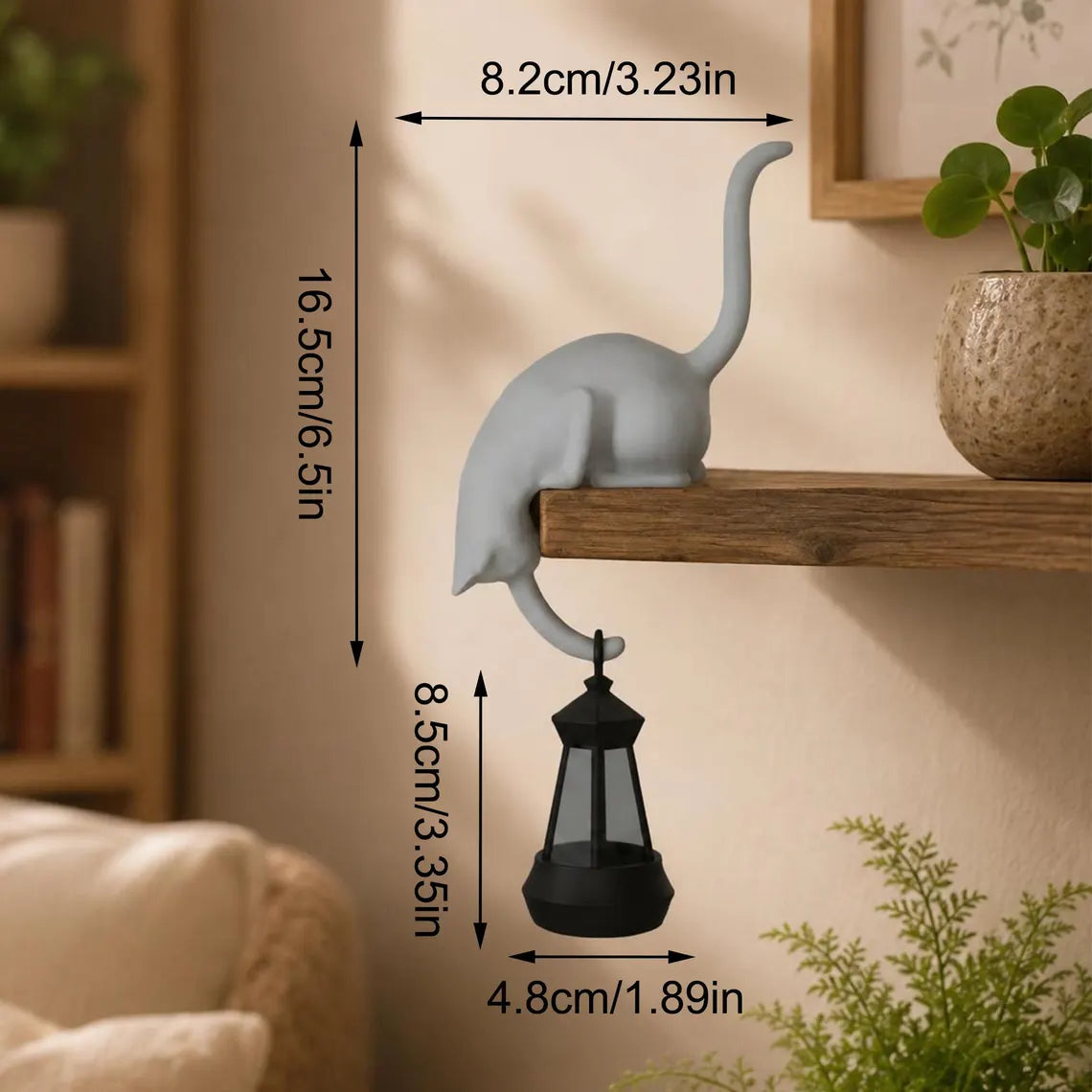 🐈‍Nordisk Katthyllsdekoration med LED-lampa – Mysig Inredningsdetalj för Hemmet
