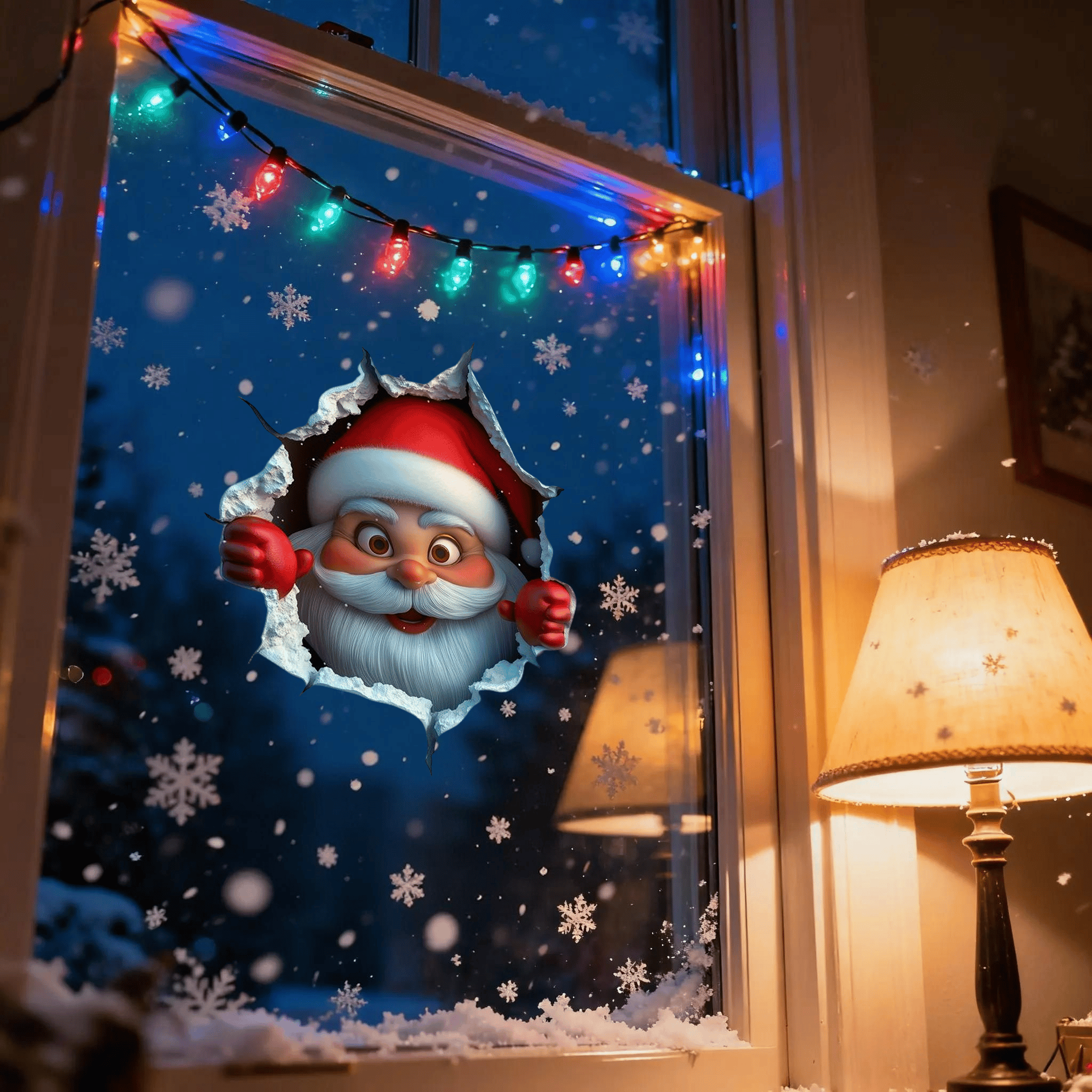 🎅 Jultomte Genom Väggen – 3D Juldekal för Hemmet