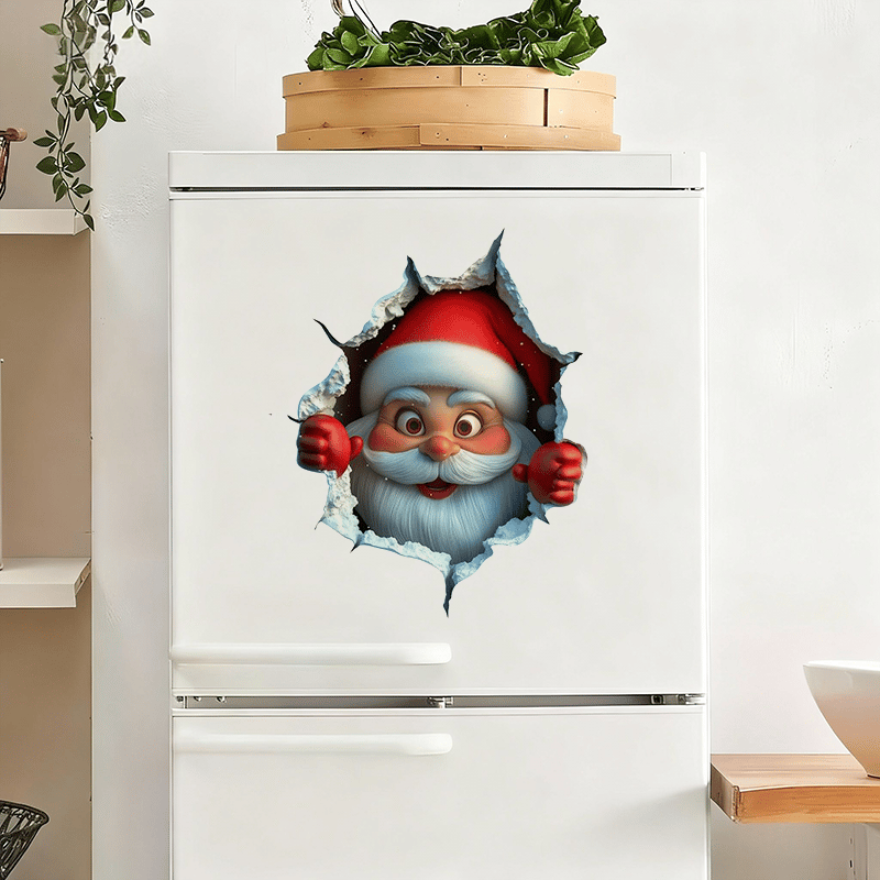 🎅 Jultomte Genom Väggen – 3D Juldekal för Hemmet